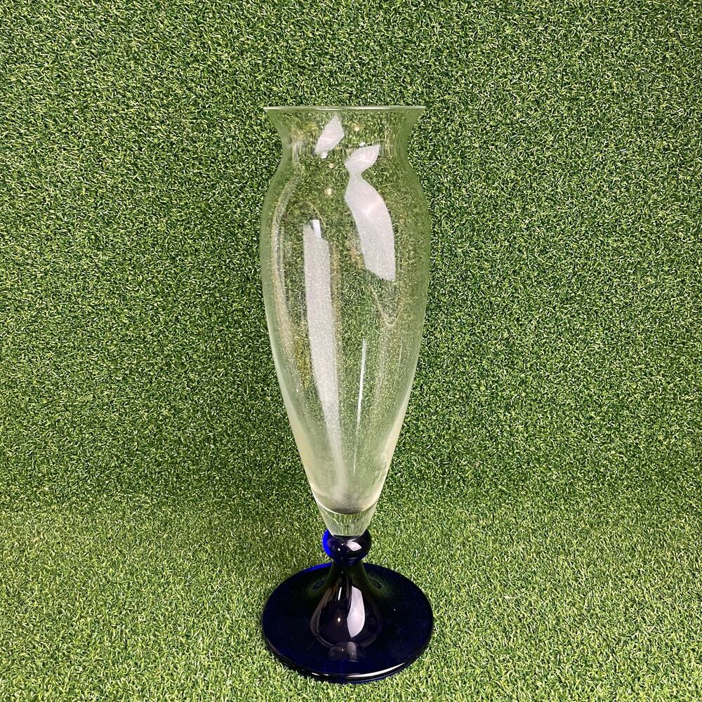Vintage Schott Zwiesel Blown Glass Cobalt Blue Footed Bud Vase